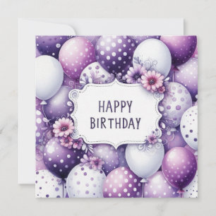 Festiva tarjeta de cumpleaños globos morados