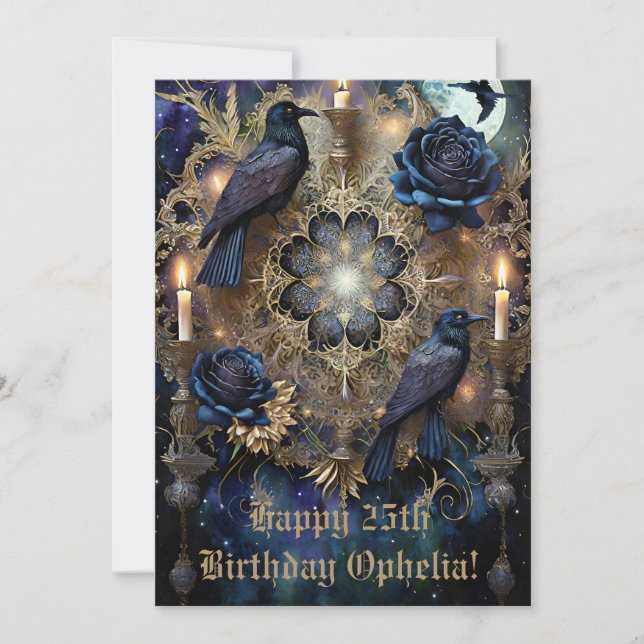 Festiva Tarjeta de cumpleaños gótica azul (Anverso)