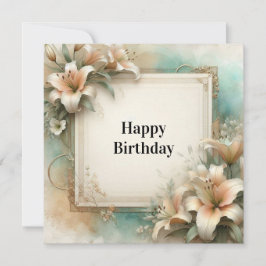 Festiva tarjeta de cumpleaños lirios acuarela feliz cumple