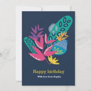 Festiva tarjeta de cumpleaños moderna floral azul personal