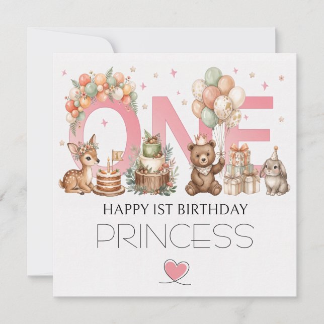 Festiva Tarjeta de cumpleaños número 1 para niñas (Anverso)