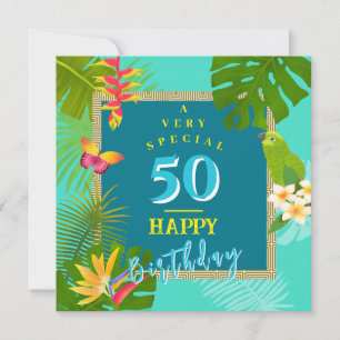 Festiva Tarjeta de cumpleaños número 50 azul teal anual pa