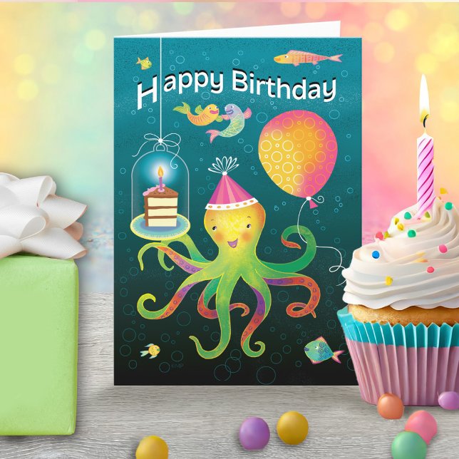 Festiva Tarjeta de cumpleaños Octopus (Subido por el creador)