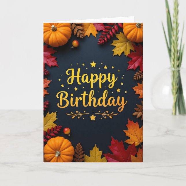 Festiva Tarjeta de cumpleaños otoño, cumpleaños otoño, tar (Anverso)