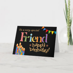 Festiva Tarjeta de cumpleaños para amigo, Bunting y velas