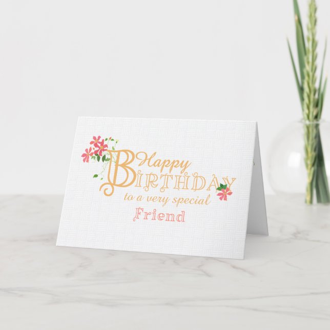 Festiva Tarjeta de cumpleaños para amigo con flores de cle (Anverso)