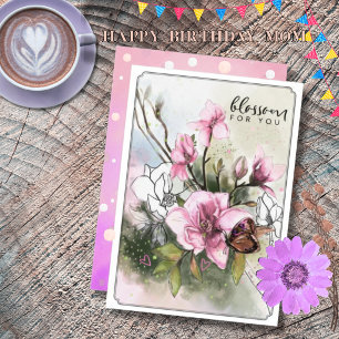 Festiva Tarjeta de cumpleaños para mamá de magnolia rosa e
