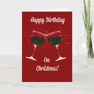Festiva Tarjeta de cumpleaños para navidades Gafas de Vino