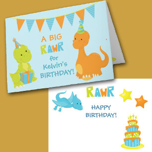 Festiva Tarjeta de cumpleaños para niños con dinosaurios c
