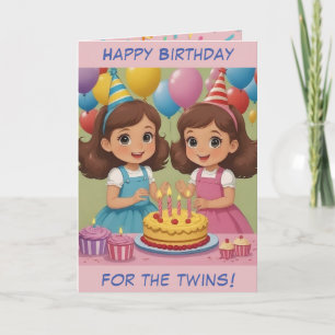 Festiva Tarjeta de cumpleaños para pequeños Chicas gemelos