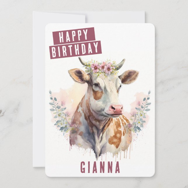 Festiva Tarjeta de cumpleaños para vacas de primavera (Anverso)