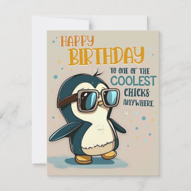 Festiva Tarjeta de cumpleaños Penguin de Chick Coolest (Anverso)