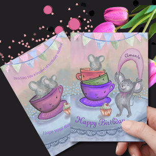Festiva Tarjeta de Cumpleaños Personalizada con Ratones Di