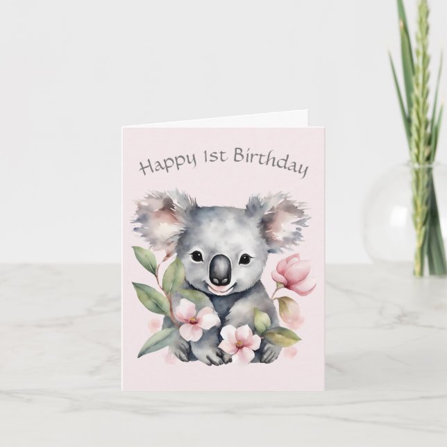 Festiva Tarjeta de cumpleaños personalizada de koala (Anverso)