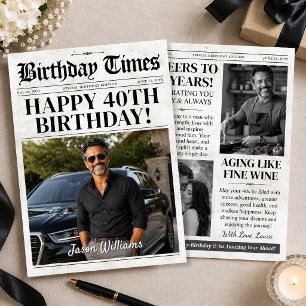 Festiva Tarjeta de cumpleaños personalizada, periódico de 