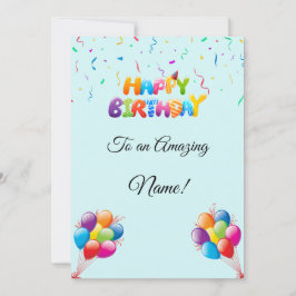 Festiva Tarjeta de cumpleaños personalizado con globos y c