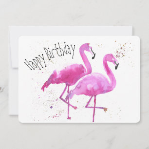 Festiva Tarjeta de cumpleaños plana Flamingo, caprichosa