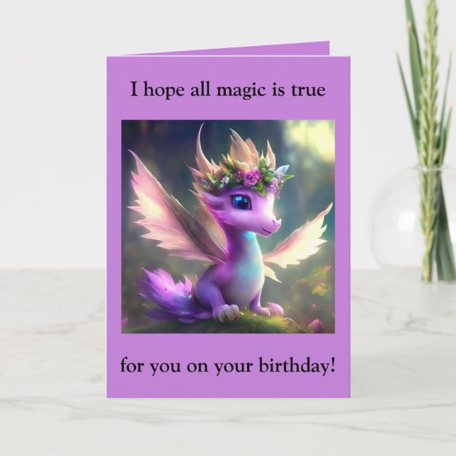 Festiva Tarjeta de cumpleaños Purple Fairy Dragon (Anverso)
