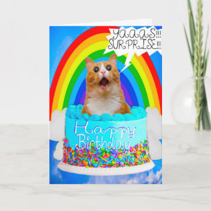 Festiva Tarjeta de cumpleaños sorpresa de gato loco con hu