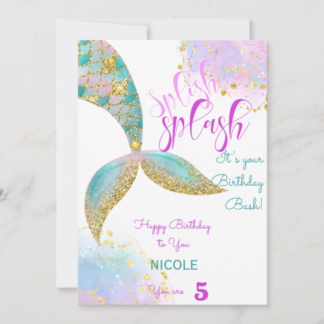 Festiva Tarjeta de cumpleaños Splish splash mermaid (Anverso)