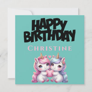 Festiva Tarjeta de cumpleaños Unicorn Girly Happy