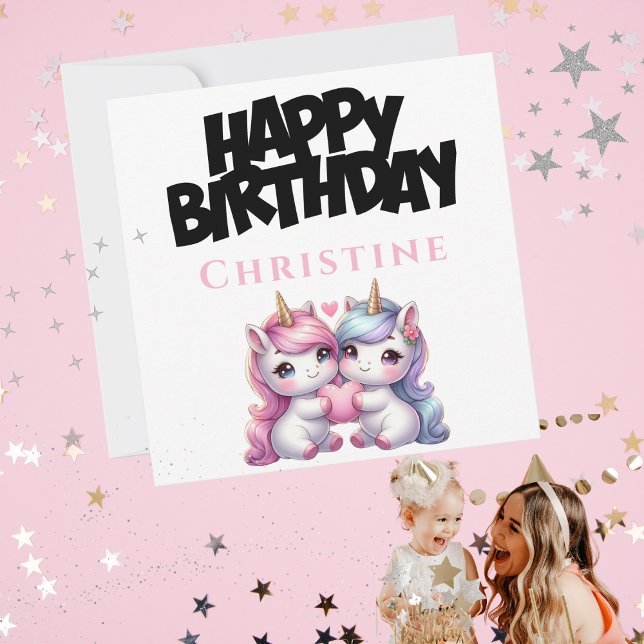 Festiva Tarjeta de cumpleaños Unicorn Girly Happy (Unicorn Girly Happy Birthday Card)