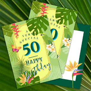 Festiva Tarjeta de cumpleaños verde anual paraíso tropical