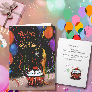 Festiva Tarjeta de Cupcake Cereza al Agua Pintada con Capr