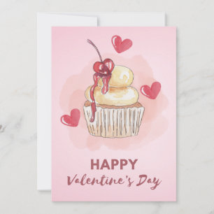 Festiva Tarjeta de Cupcake de Cereza para el Día de San Va