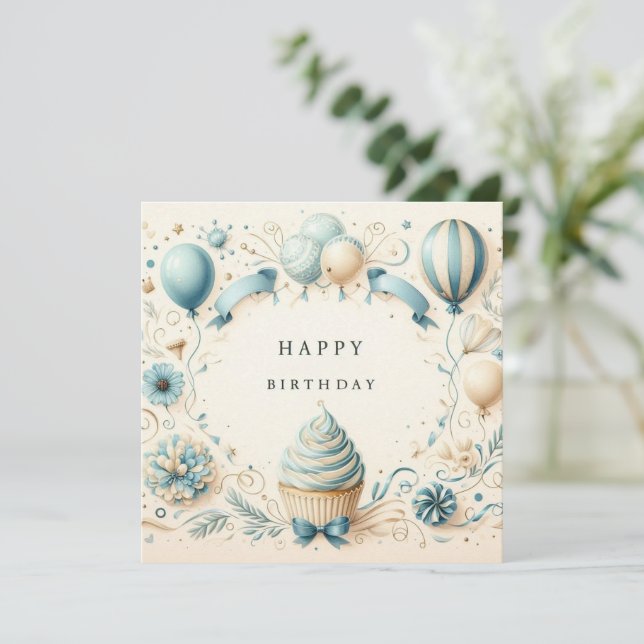 Festiva tarjeta de cupcake de feliz cumpleaños (Anverso de pie)