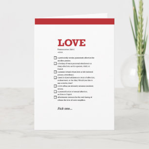 Festiva Tarjeta de definición de amor de Valentine