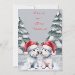 Festiva Tarjeta de Deseos para Navidades Westie de Inviern