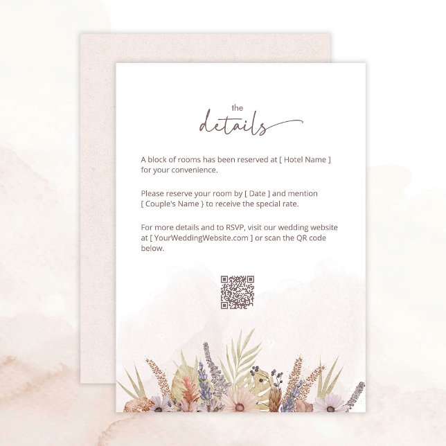 Festiva Tarjeta de detalles de boda floral boho (Boho floral wedding details card)