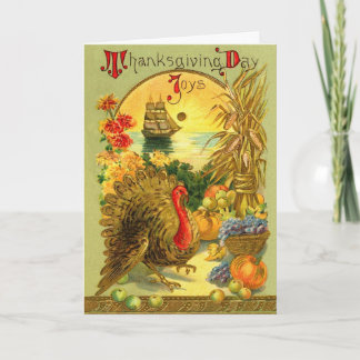 Festiva Tarjeta de Día de Acción de Gracias Vintage