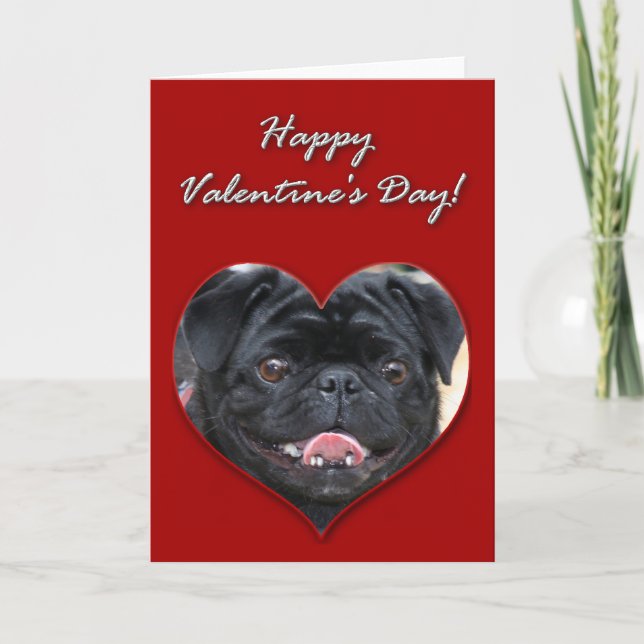 Festiva Tarjeta de Día de San Valentín Black Pug (Anverso)