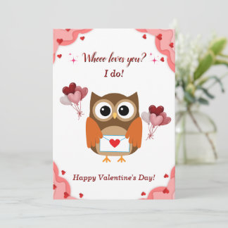 Festiva Tarjeta de Día de San Valentín de búho para niños