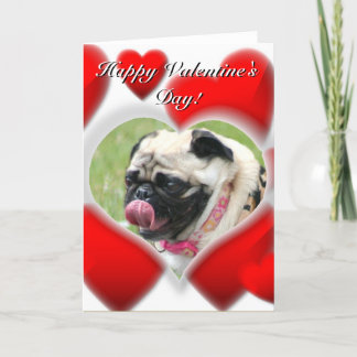 Festiva Tarjeta de Día de San Valentín de perro pug