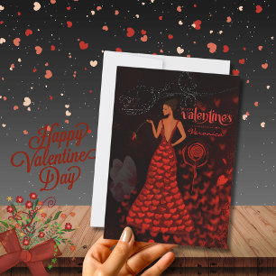 Festiva Tarjeta de Día de San Valentín de vestimenta roja 