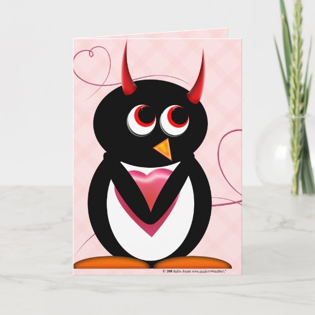 Festiva Tarjeta de Día de San Valentín del mal pingüino (Anverso)