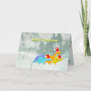 Festiva Tarjeta de dinosaurios navideños