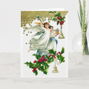 Festiva Tarjeta de dos ángeles Navidades con campanas