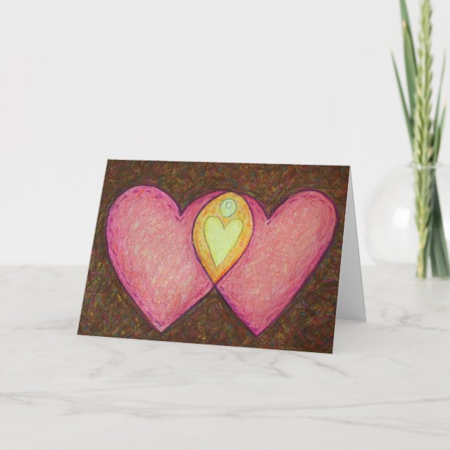 Festiva Tarjeta de dos corazones rosados (Anverso)