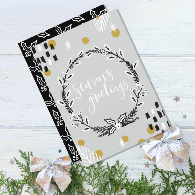 Festiva Tarjeta de dos Navidades de fotografía Personaliza (MODERN SEASON'S GREETINGS GRAY BLACK CHRISTMAS GREETING CARD)