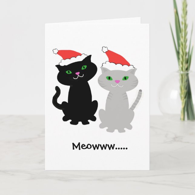 Festiva Tarjeta de dos Navidades gatos (Anverso)
