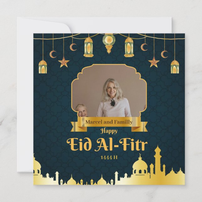 Festiva Tarjeta de Eid al-fitr, bendiciones con nuestro Ei (Anverso)