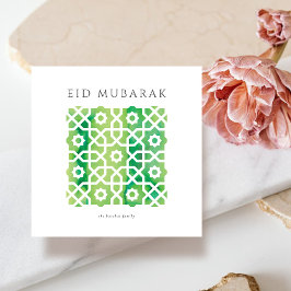 Festiva tarjeta de Eid Mubarak con motivo árabe