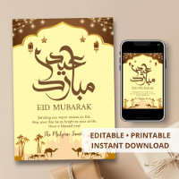 Tarjeta de Eid Mubarak de caravana de camellos del