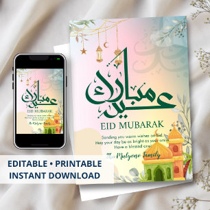 Festiva Tarjeta de Eid Mubarak de Mezquita de Puesta de So