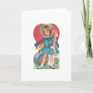 Festiva Tarjeta de El día de San Valentín Astronauta Chica