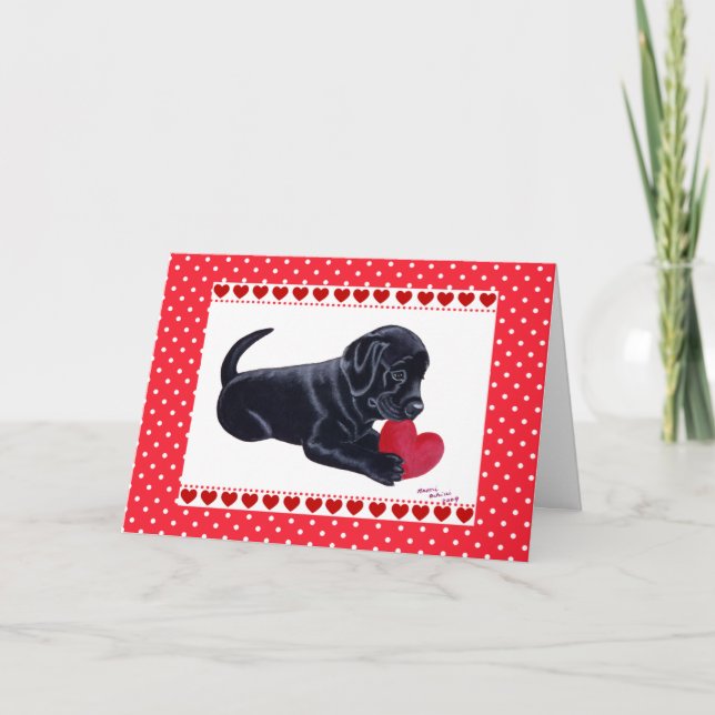 Festiva Tarjeta de El día de San Valentín Black Lab Puppy (Anverso)